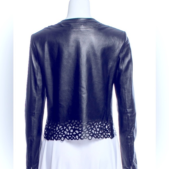 NWOT Diane von Furstenberg Merryl Laser-cut Black leather jacket size S US 4. - Picture 2 of 3